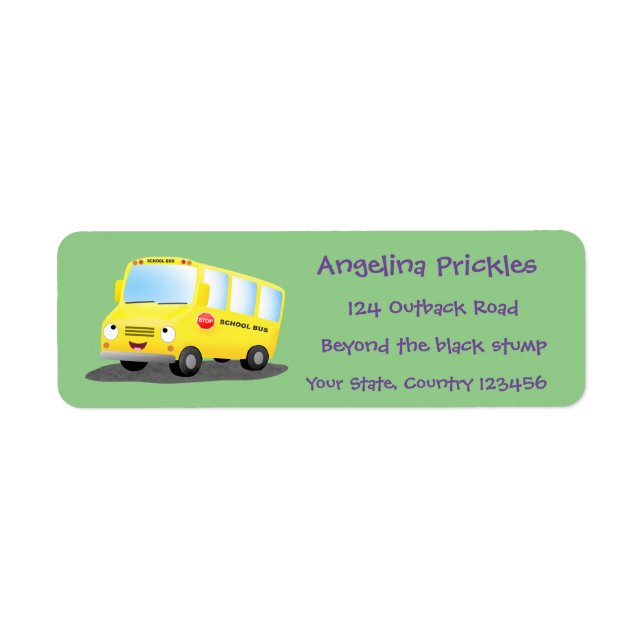 Cute happy yellow school bus cartoon (Front)