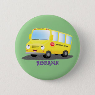 Cute happy yellow school bus cartoon 2 inch round button