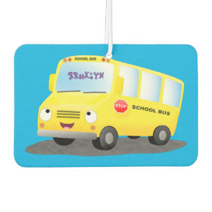 Cute happy yellow school bus cartoon air freshener