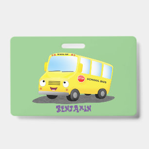 Cute happy yellow school bus cartoon  badge