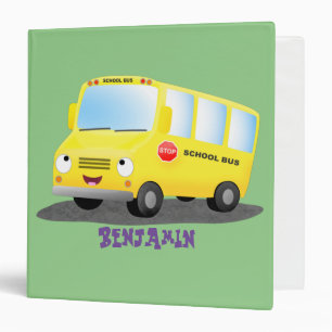 Cute happy yellow school bus cartoon binder
