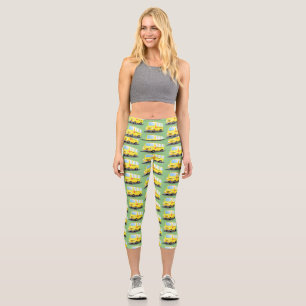 Cute happy yellow school bus cartoon  capri leggings