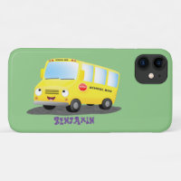 Cute happy yellow school bus cartoon