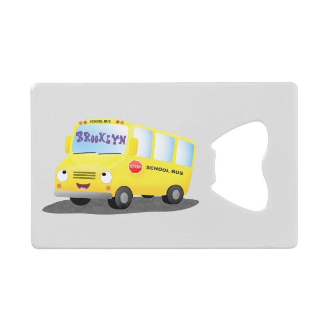 Cute happy yellow school bus cartoon credit card bottle opener (Front (Horizontal))