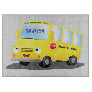 Cute happy yellow school bus cartoon cutting board
