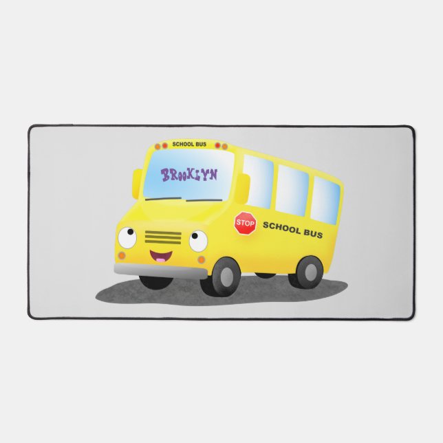 Cute happy yellow school bus cartoon desk mat (Front)