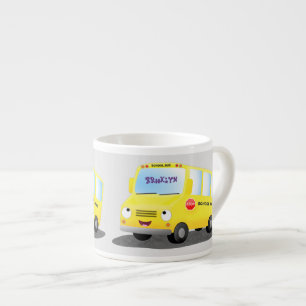 Cute happy yellow school bus cartoon espresso cup