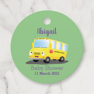 Cute happy yellow school bus cartoon favour tags