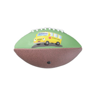 Cute happy yellow school bus cartoon football