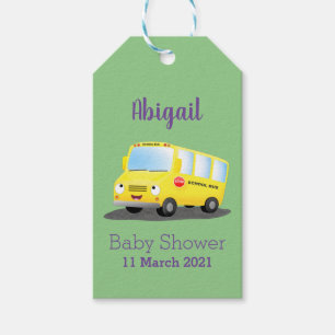 Cute happy yellow school bus cartoon gift tags