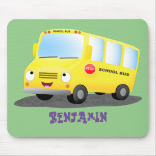 Cute happy yellow school bus cartoon  mouse pad