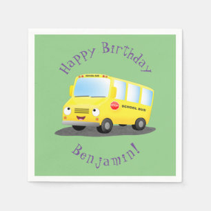 Cute happy yellow school bus cartoon napkin