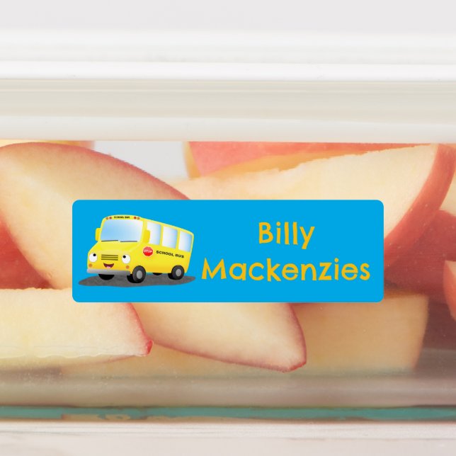 Cute happy yellow school bus cartoon personalized (Affixed)