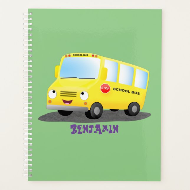 Cute happy yellow school bus cartoon planner (Front)