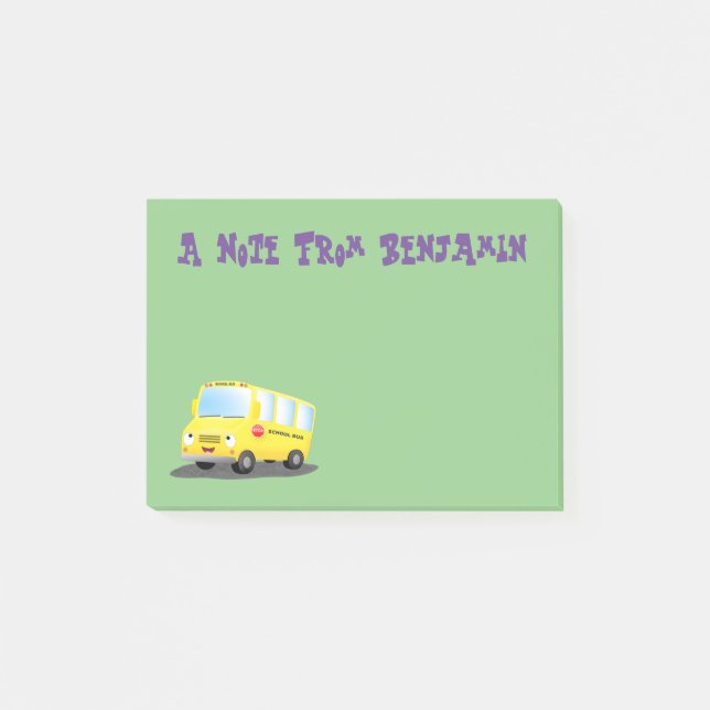 Cute happy yellow school bus cartoon  post-it notes (Front)