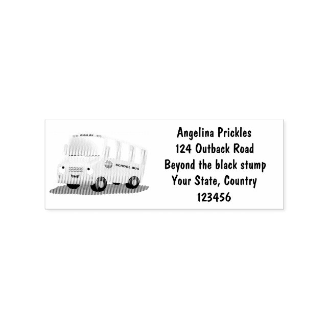 Cute happy yellow school bus cartoon rubber stamp (Imprint)