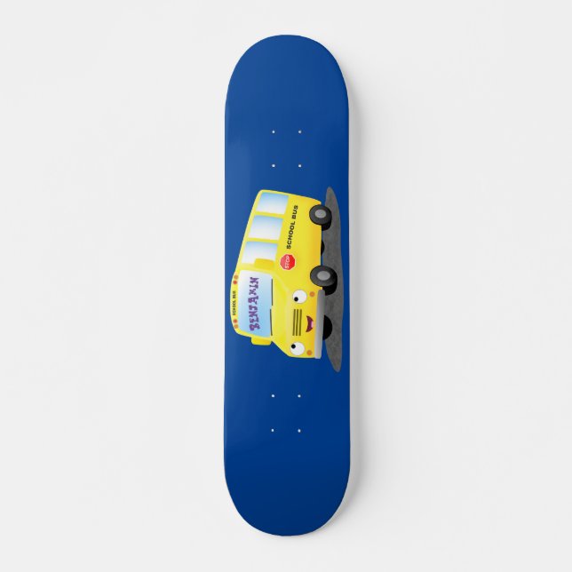 Cute happy yellow school bus cartoon skateboard (Front)