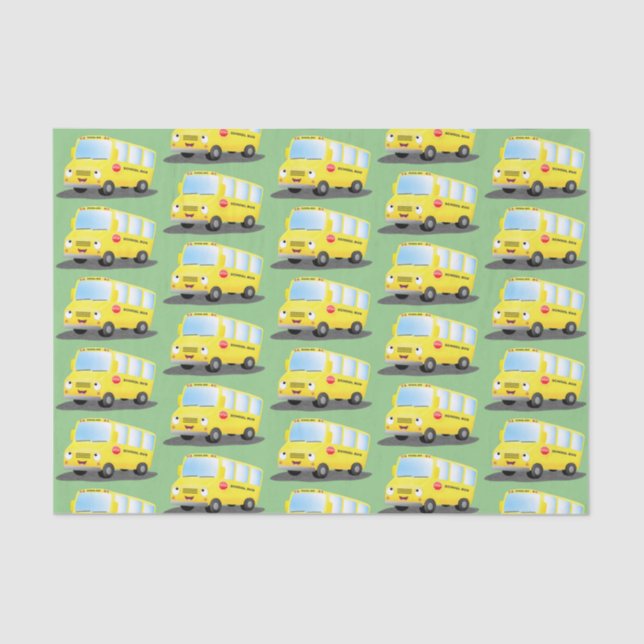Cute happy yellow school bus cartoon tissue paper (Front)