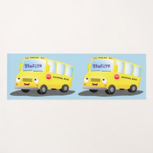 Cute happy yellow school bus cartoon yoga mat
