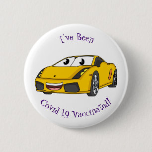 Cute happy yellow sports car cartoon 2 inch round button