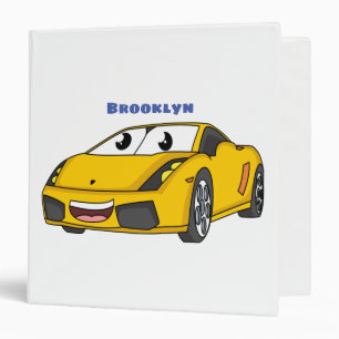 Cute happy yellow sports car cartoon  binder