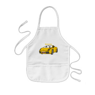 Cute happy yellow sports car cartoon kids apron