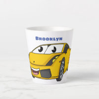 Cute happy yellow sports car cartoon