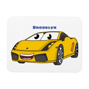 Cute happy yellow sports car cartoon magnet