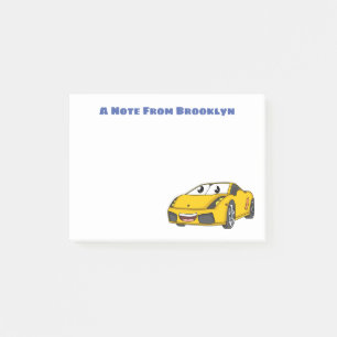 Cute happy yellow sports car cartoon post-it notes