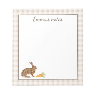 Cute Hare With Carrots On Beige Gingham Easter Notepad