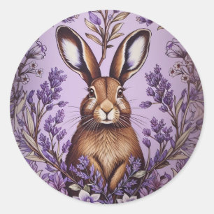 Cute Hare With Lavender William Morris Inspired  Classic Round Sticker