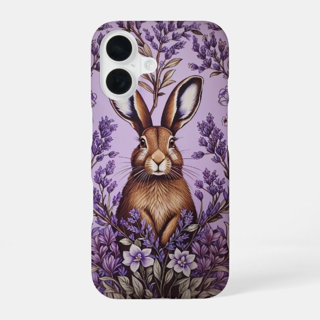 Cute Hare With Lavender William Morris Inspired  iPhone 16 Case (Back)