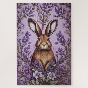 Cute Hare With Lavender William Morris Inspired Jigsaw Puzzle