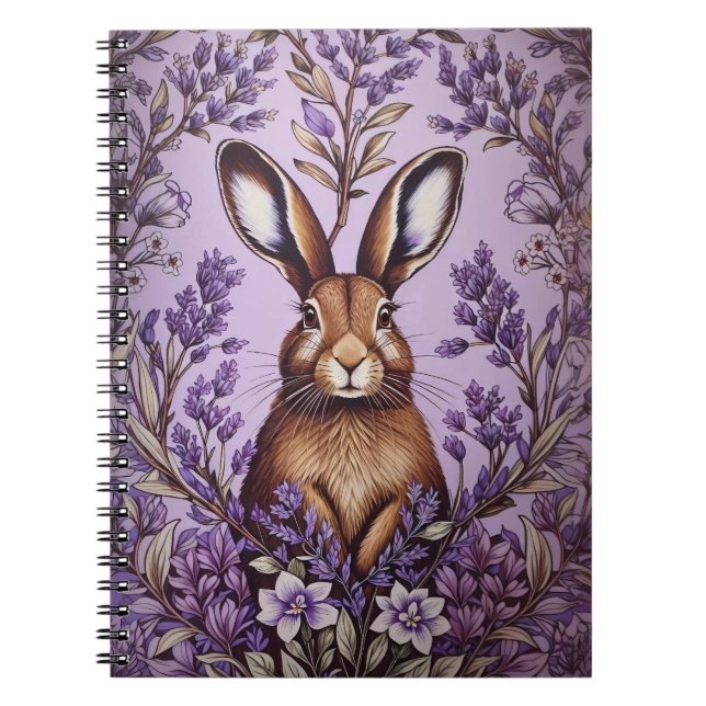 Cute Hare With Lavender William Morris Inspired  Notebook (Front)