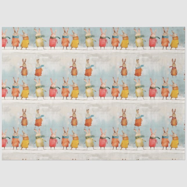 Cute hares playing in the snow tissue paper (Front)