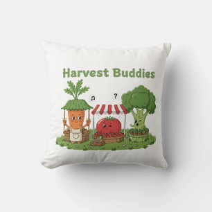 Cute Harvest Buddies Vegetable Friends Farmer's Throw Pillow