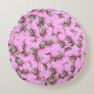 Cute Hat in a Pink Cap Pattern Random Round Pillow