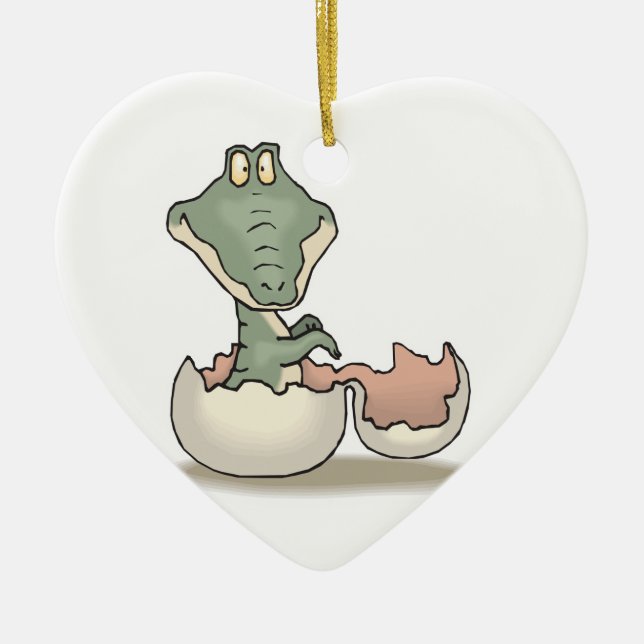 cute hatching baby alligator ceramic ornament (Front)