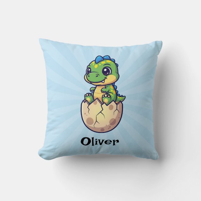 Cute Hatching Baby Dinosaur Throw Pillow (Front)