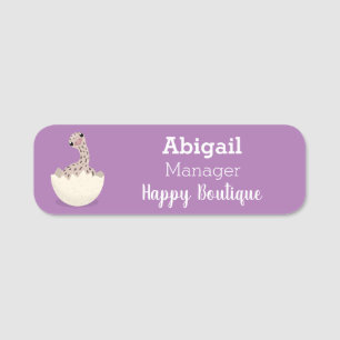 Cute hatching baby ostrich cartoon illustration name tag