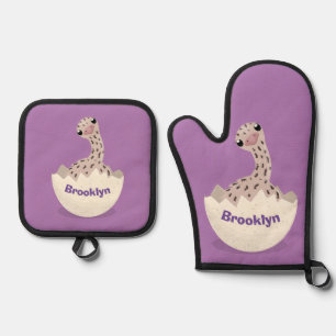 Cute hatching baby ostrich cartoon illustration oven mitt & pot holder set