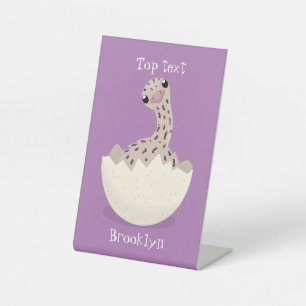 Cute hatching baby ostrich cartoon illustration pedestal sign