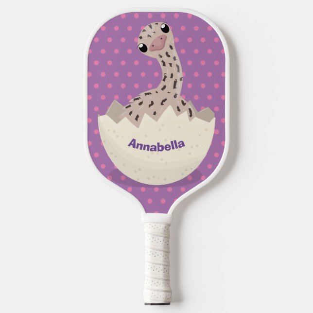 Cute hatching baby ostrich cartoon illustration pickleball paddle (Front)