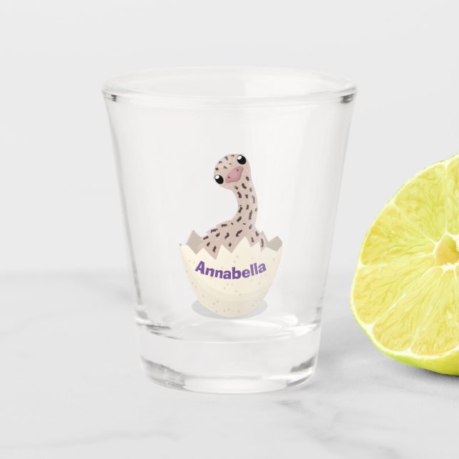 Cute hatching baby ostrich cartoon illustration shot glass (Front)
