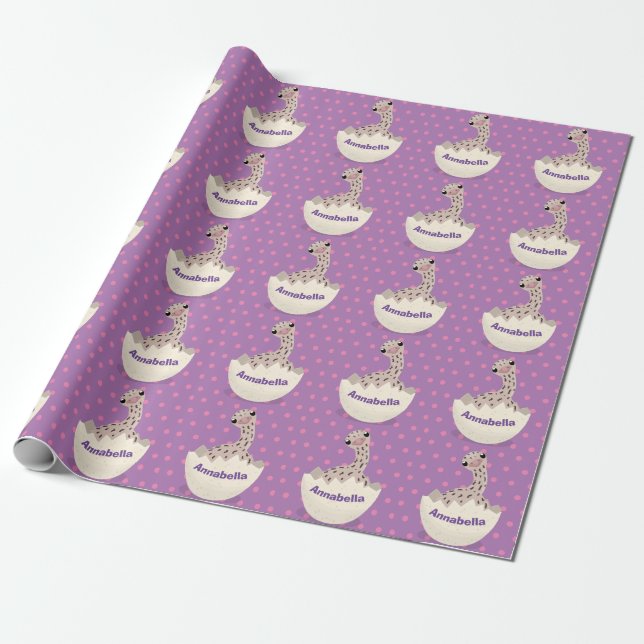 Cute hatching baby ostrich cartoon illustration wrapping paper (Unrolled)