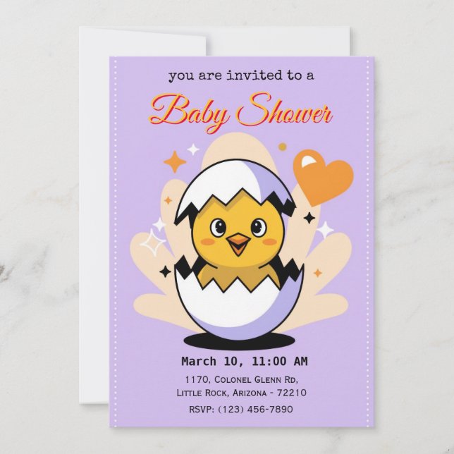 Cute Hatching Chick Baby Shower Invitation Design (Front)
