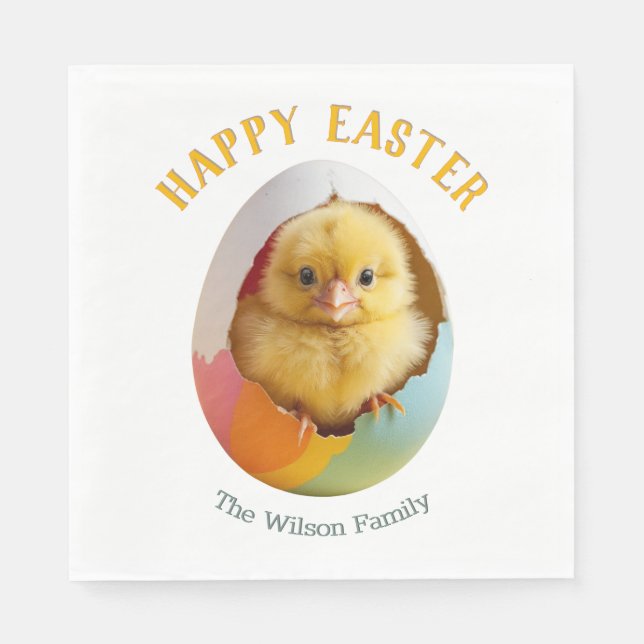 Cute Hatching Chick Colourful Easter Egg Table Napkin (Front)