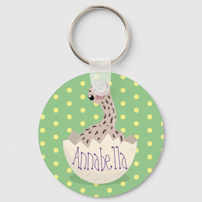 Cute hatching ostrich chick cartoon illustration keychain (Front)