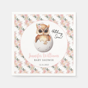 Cute hatching owl baby girl shower paper napkins