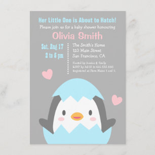 Cute Hatching Penguin Baby Shower Invitations